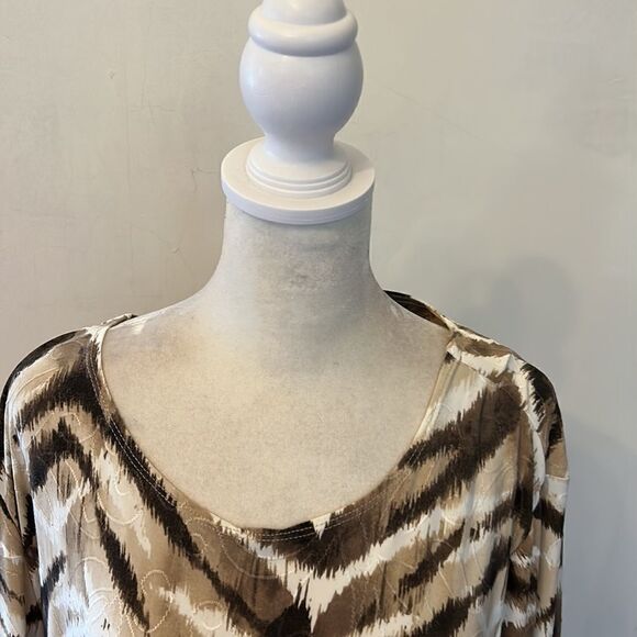 JM Collection brown tan white patterned long sleeve top Size XL - Picture 3 of 9